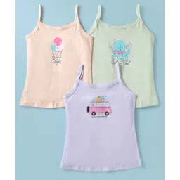 Revvo Junior Cotton Knit Sleeveless Slips With Octopus Print Pack pf 3 - Peach Purple & Pista-picture-37