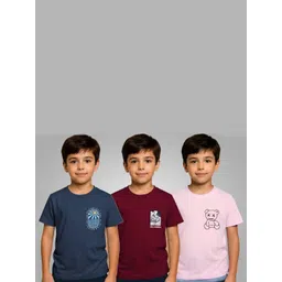 REYA Boys Pack of 3 Graphic Printed Round Neck Cotton T-shirts-picture-49