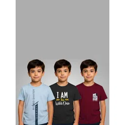 REYA Boys Pack of 3 Typography Printed Round Neck Cotton T-shirts-picture-14