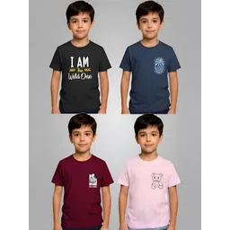 REYA Boys Pack of 4 Typography Printed Round Neck Cotton T-shirts-picture-31