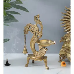 rhapsodically made Bell Gold Brass Diya with Bell-picture-29