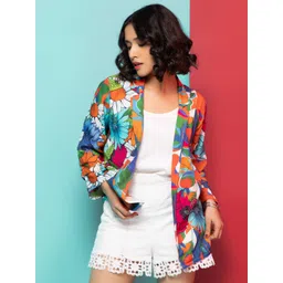 Rhe-Ana Floral Printed Lapel Collar Open Front Jacket-picture-24