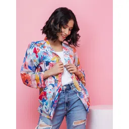 Rhe-Ana Floral Printed Lapel Collar Open Front Jacket-picture-39