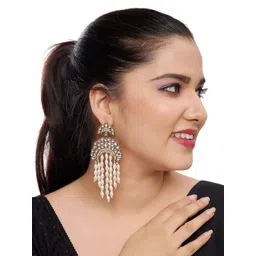 Rhymee Gold-Plated Kundan & Beaded Drop Earrings-picture-29