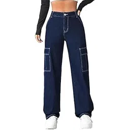 ri sign hub Girls Stylish High-Rise Charcoal Blue 6 Pocket Cargo Denim Jeans | | Kids Pants for Girls-picture-50