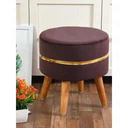 RIANCE CREATIONS Brown Round Wooden Velvet Ottomans-picture-43