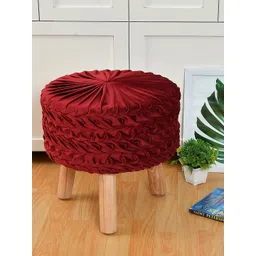 RIANCE CREATIONS Maroon Textured Ottoman With Wooden Legs-picture-17