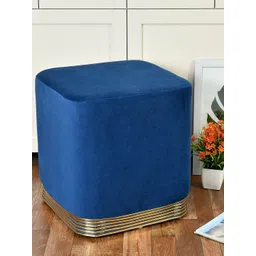 RIANCE CREATIONS Navy Blue Square Wooden Velvet Ottomans-picture-29