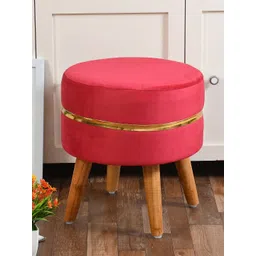 RIANCE CREATIONS Red Solid Ottoman With Golden Ring & Wood Legs-picture-41