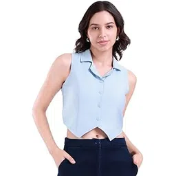 rianu Sleeveless Crop Waistcoat | Solid Sleeveless Women's Casual Wear Tops-picture-10