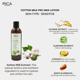 Rica Cotton Milk Pre Wax Gel Cleansing Waxing Hair Cleaning with Naural Extracts for Hydration & Softening Skin - 250ml image 2