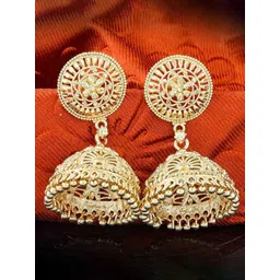 RICH AND FAMOUS Gold-Plated Artificial Beads Beaded Dome Shaped Jhumkas-picture-32