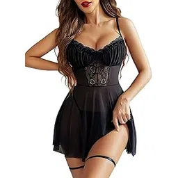 rich lust Women ‘s Babydoll Lingerie Lace Strap Mesh Chemise Mini Teddy Dress V-Neck Nightdress Boudoir Nighty on Wedding and Valentine Night for Female's-picture-12