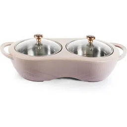 richcraft Dual Serving Stainless Steel Beige Casserole Server with Glass Lids Pack of 1. Thermoware Casserole-picture-24