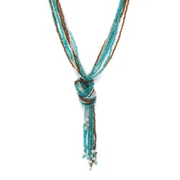 RICHEERA Teal Green & Coffee Brown Silver-Plated Beaded Multi-Stranded Knotted Necklace-picture-20