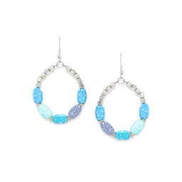 RICHEERA Turquoise Blue Silver-Plated Beaded Oval Drop Earrings-picture-24