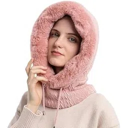 richmen Stylish Girls Winter Soft Fur Knitted Beanie Monkey Cap | Fuzzy Snow Air Windproof Balaclava Neck Warmer Scarf with Drawstring ski Headphone Cap Hat for Women | Freesize-picture-43