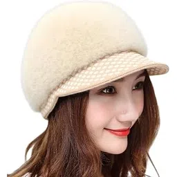richmen Winter Woolen Visor Fashionable Cap for Women Girls Warm Knit Hat Fleece Lined Snow Ski Beret | Cabbie Stylish Faux Fur Warm Skull Cap-picture-41