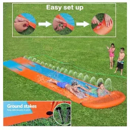 Richtots Premium 16ft Inflatable Water Splash Lawn Slide, Outdoor Double Lane Water Slip for Kids & Sprinkler Backyards Garden Waterslip Racing Lanes and Pool Slide (16 ft × 4.6 ft) image 2