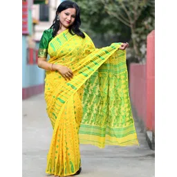 RIDDHIMAN FASHION Ethnic Motifs Woven Design Pure Cotton Jamdani Saree-picture-40