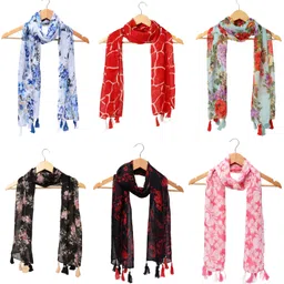 riddle needle Floral Print Chiffon Women Multicolor Scarf, Fancy Scarf, Stole-picture-35