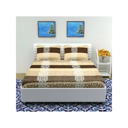 RIDHAAN Beige & Brown 300 TC Queen Bedsheet with 2 Pillow Covers-picture-14