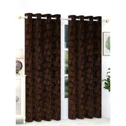 RIDHAAN Brown 2 Pieces Floral Room Darkening Velvet Door Curtain-picture-12