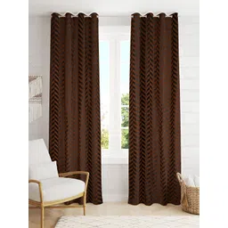 RIDHAAN Brown 2 Pieces Zig Zag Embellished Room Darkening Long Door Curtain-picture-40