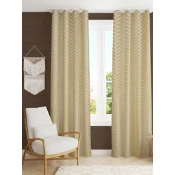 RIDHAAN Cream-Coloured 2 Pieces Zig Zag Embellished Room Darkening Velvet Window Curtain-picture-25