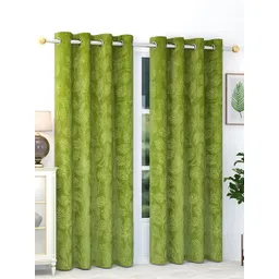 RIDHAAN Green 2 Pieces Floral Room Darkening Velvet Window Curtain-picture-30
