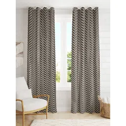 RIDHAAN Grey 2 Pieces Zig Zag Embellished Room Darkening Velvet Window Curtain-picture-19