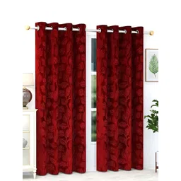 RIDHAAN Maroon 2 Pcs Floral Room Darkening Velvet Door Curtain-picture-33