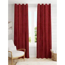 RIDHAAN Maroon & Black Set of 2 Geometric Room Darkening Door Curtain-picture-31
