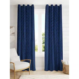 RIDHAAN Navy Blue 2 Pieces Zig Zag Embellished Darkening Velvet Door Curtain-picture-22