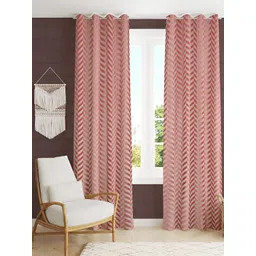 RIDHAAN Pink 2 Pieces Zig Zag Embellished Room Darkening Window Curtain-picture-13