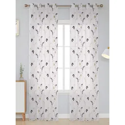 RIDHAAN White & Coffee Brown 2 Pieces Floral Printed Sheer Door Curtains-picture-21