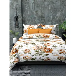 RIDHAAN White & Yellow Floral 300 TC Queen Bedsheet with 2 Pillow Covers-picture-10
