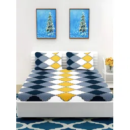 RIDHAAN White & Yellow Geometric 300 TC Queen Bedsheet with 2 Pillow Covers-picture-38