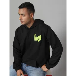 Rigo Black Cotton Loose Fit Printed Hooded Sweatshirt image 5