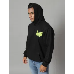 Rigo Black Cotton Loose Fit Printed Hooded Sweatshirt image 3