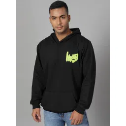 Rigo Black Cotton Loose Fit Printed Hooded Sweatshirt image 1