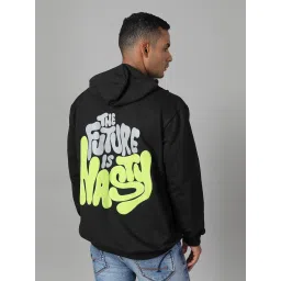 Rigo Black Cotton Loose Fit Printed Hooded Sweatshirt image 2