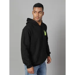 Rigo Black Cotton Loose Fit Printed Hooded Sweatshirt image 4