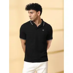 Rigo Black Cotton Solid Polo T-Shirt-picture-40