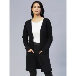 Rigo Black Cotton Waffle Knit Long Shrug-picture-26