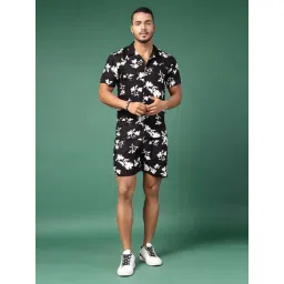 Rigo Black Slim Fit Floral Print Shirt & Shorts Set-picture-35