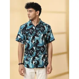 Rigo Black&Blue Rayon Printed Shirt-image-28