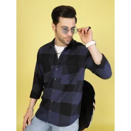 Rigo Blue Blended Relaxed Fit Checked Shirts-image-1