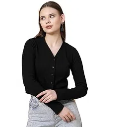 rigo Casual Wear V Neck Rib Knit Top for Women | Slim Fit Long Sleeves Western Tops for Women-picture-49