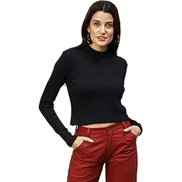 rigo Cotton Rib Top for Women | High Neck Full Sleeves Crop Top for Women | Stylish, Western Crop Top for Women-picture-25